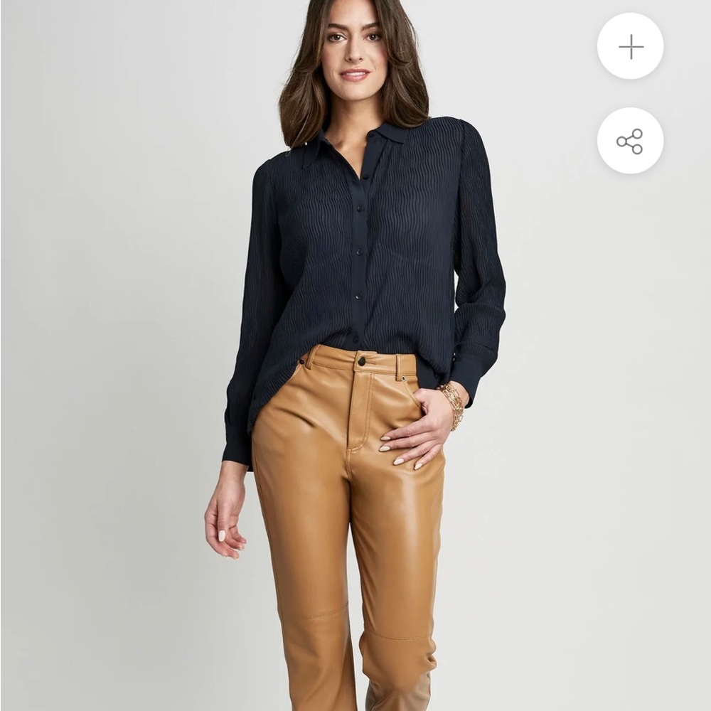 Elie Tahari Vegan Leather Pants Desert Tan sz 2 - Picture 3 of 11